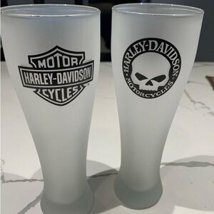 Harley Davidson  set of 2  22oz frosted  Pilsner glasses